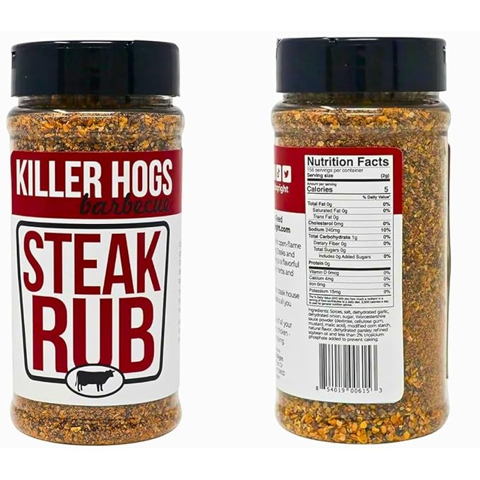 Kiler Hogs Barbecue Steak Rub - BBQ Seasoning for Grilling &amp Smoking - Steak House Flavor with Salt Pepper Garlic &amp Herbs - Low Sugar Savory Spice Blend for Beef Chops &amp Chicken - 11 o