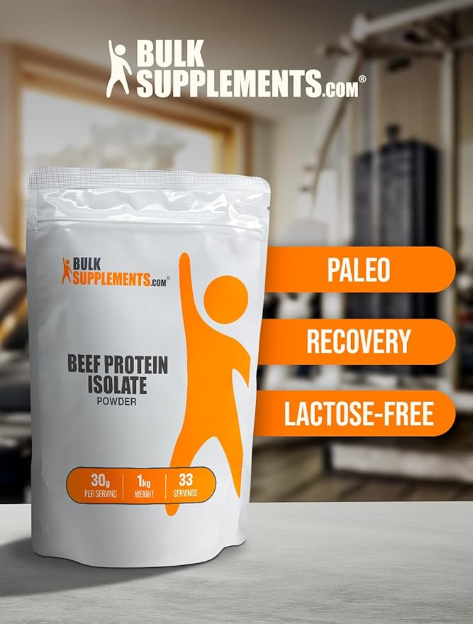 BulkSupplements.com Beef Protein Isolate Powder - Lactose Free Protein Powder Beef Protein Powder - Unflavored &amp Gluten Free 30g per Serving 5kg (11 lbs) (Pack of 5)