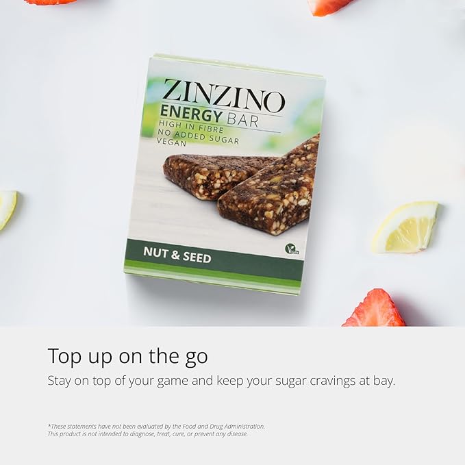 Zinzino - Energy Bars Nut and Seed - Fiber Vegan Snack No Added Sugar GMO-Free Healthy Snack for Adults Great Taste - 4-Pack High