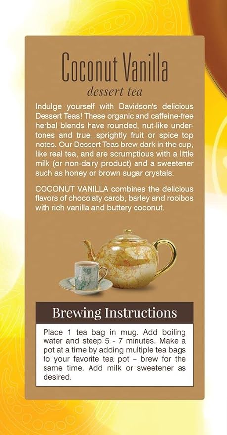 Davidson's Organics Coconut Vanilla 25-count Tea Bags Pack of 6