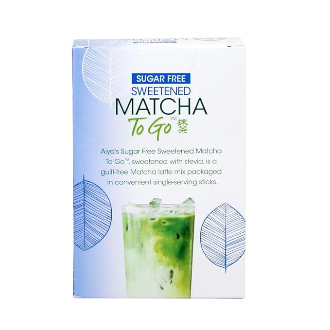 Aiya Sugar-Free Sweetened Matcha To Go Sticks - Stevia Sweetened Packets Premium Japanese Matcha Powder Gluten-Free - 10 Single-Serving Sticks