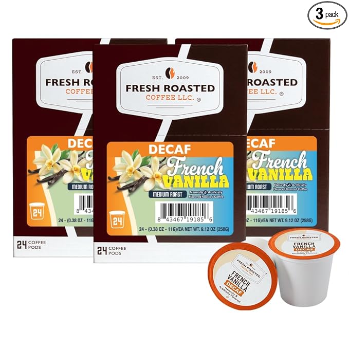 Fresh Roasted Coffee Decaf French Vanilla Flavored Coffee Pods 72 Count