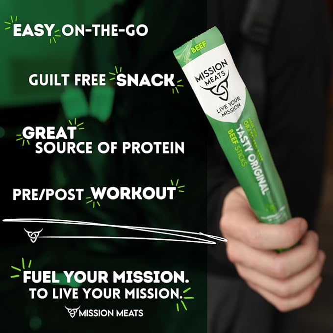 Mission Meats Beef Sticks – 100% Grass Fed &amp Pasture Raised Sugar Free Individually Wrapped Healthy Snacks Whole 30 &amp Paleo Friendly Smoky Turmeric 1oz (72ct)