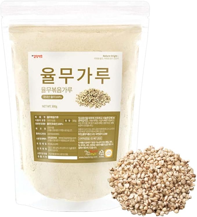 Korean Job's Tears Powder – 100% Roasted or Raw Yulmu from Korea Finely Ground No Additives Plant-Based Ingredient for Smoothies Porridge and Cooking 볶은율무가루 (10.6 oz (300g) Roasted Job's Tears)