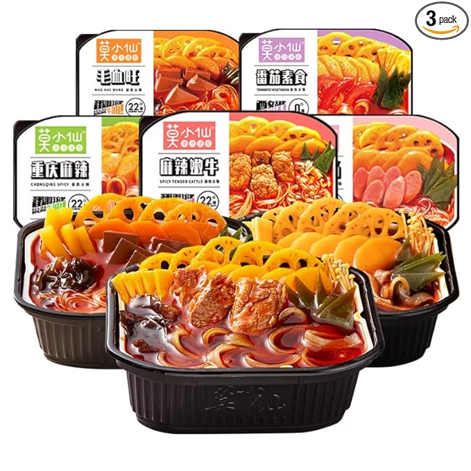 Moxiaoxian Asian Hotpot 3 Boxes Self Heating Hot Pot no Electric Spicy Ramen noodle (Spicy Veggie box of 3)