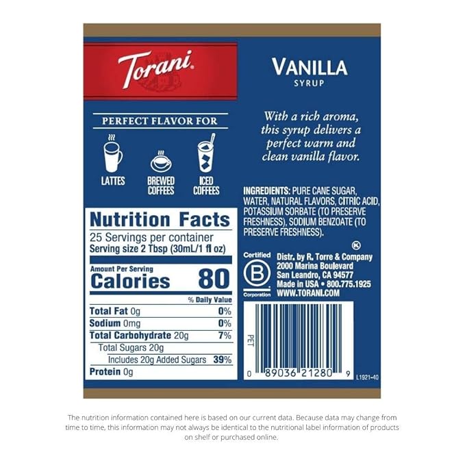 Torani Syrup Vanilla 25.4 Ounces (Pack of 4)