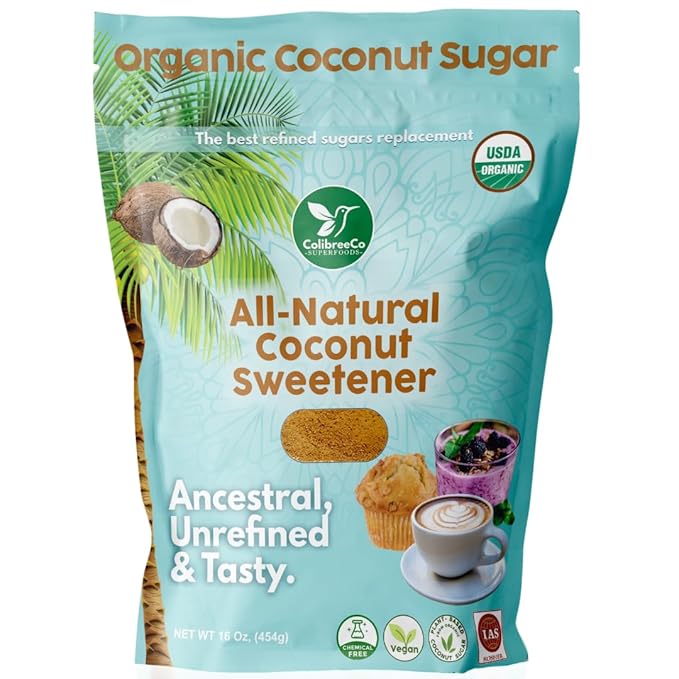 Colibreeco Organic Coconut Sugar 1 Pound (Pack of 1): Perfect for Sweetening Drinks &amp Recipes | Low Glycemic Sugar Substitute USDA Organic | Unprocessed &amp Chemical-Free | Powdered Coconut P