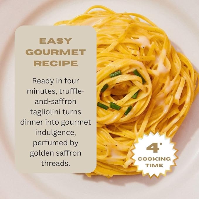 TRFL Truffle &amp Saffron Tagliolini – Artisanal Italian Egg Pasta Noodles 3% Truffle Grains and Saffron Handcrafted in Alba Italy – Gourmet Gift 4 Servings 8.8 oz (250g)