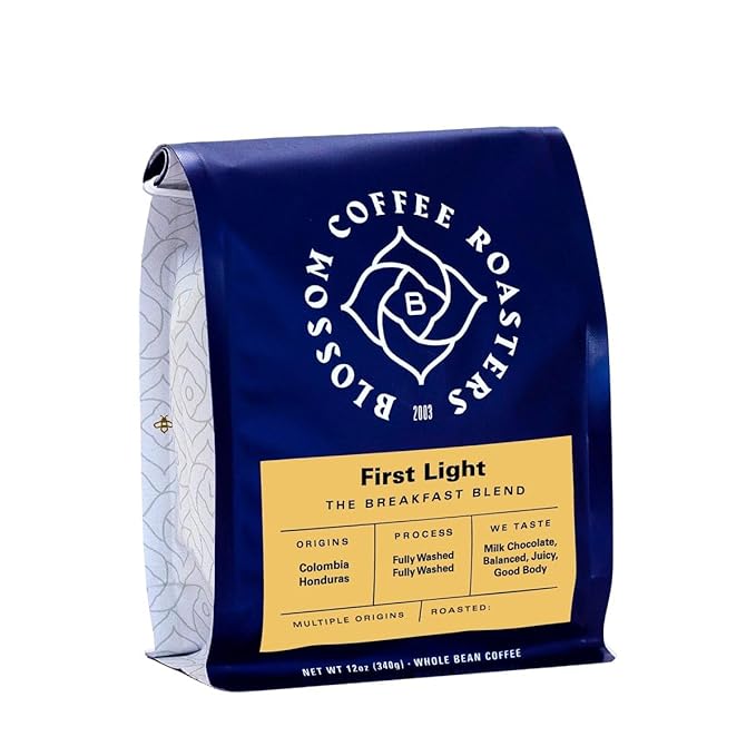 First Light Breakfast Blend - Roasted by Blossom Coffee Roasters - Whole Bean Coffee - 12 Ounce Bag