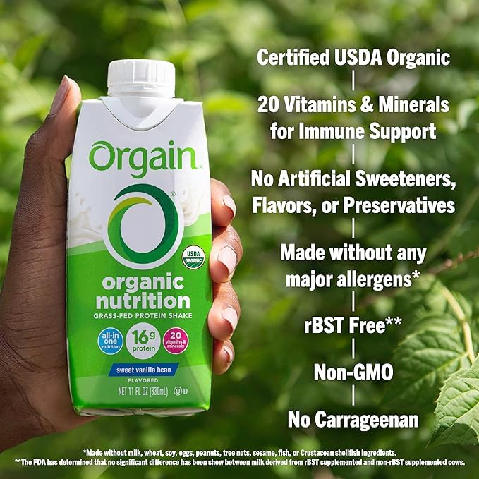 Orgain Organic Nutritional Shake Vanilla Bean + Strawberries &amp Cream 11 Fl Oz (Pack of 12)