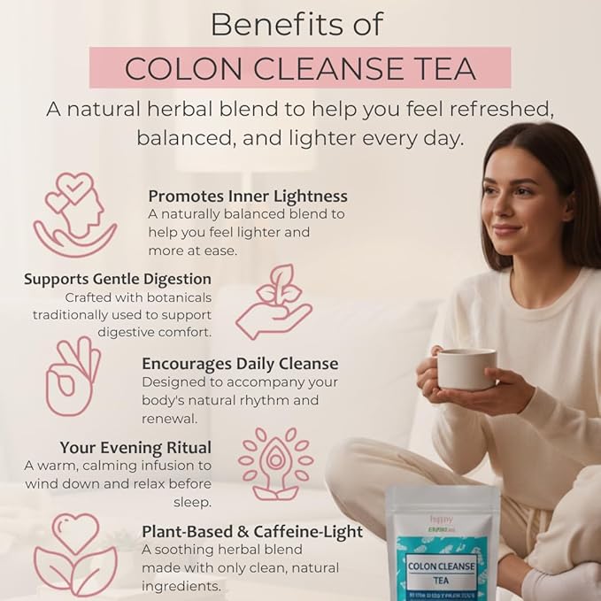 Happy Detox Tea - Colon Cleanse - Digestion &amp Bloated Belly Relief – Laxative Tea – Senna Tea - 84-Day Supply - 42 Tea Bags