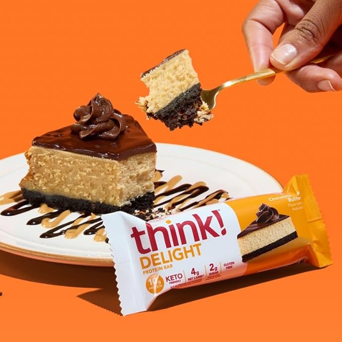 think! Keto Protein Bars Healthy Low Carb Low Sugar Gluten Free Snack with No Artificial Sweeteners 4G Net Carbs &amp 10G of Whey Protein - Chocolate Peanut Butter Pie (10 Count)