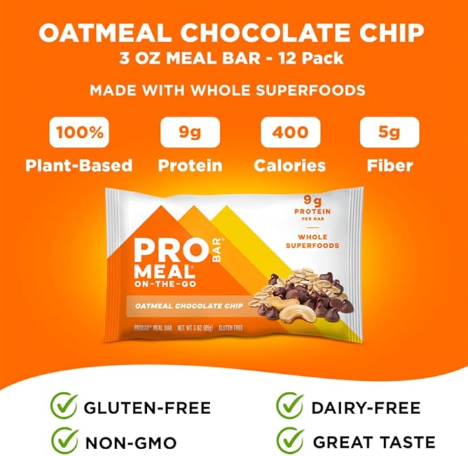 PROBAR MEAL Bar – Plant Based Meal Replacement Bar with Whole Food Ingredients Oats Nuts &amp Seeds Vegan Gluten Free Non-GMO Nutrition Bar for Breakfast Travel &amp On-the-Go Energy (Oatmeal