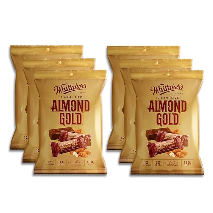 Whittaker's Share Pack Mini Slab Almond Gold 180g (Pack of 6) （Made in New Zealand）