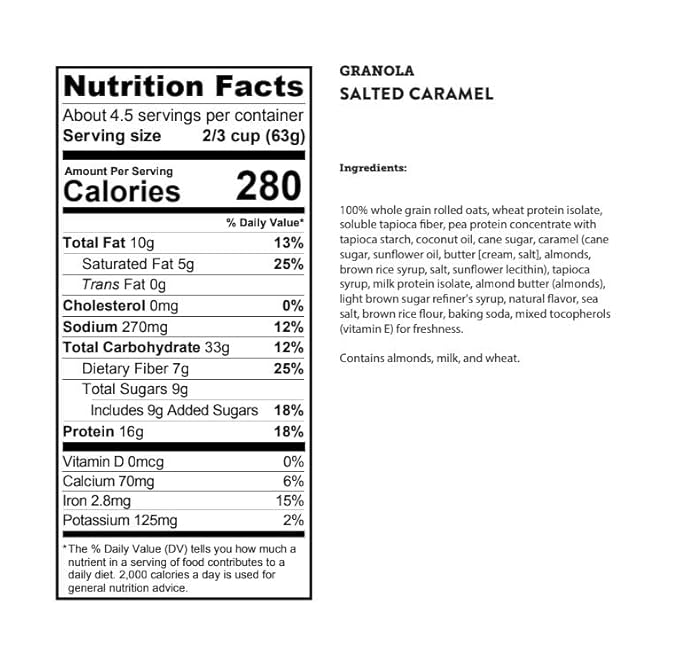 Kodiak Cakes Granola Salted Caramel High Protein 100% Whole Grains (Pack of 5 pouches)