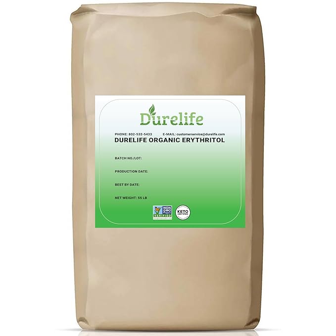 Durelife USDA organic erythritol sweetener non gmo verified Keto certified No After Taste Kosher Zero Calorie Plant-Based Sugar Alternative 55 LB Bulk Bag 880 oz
