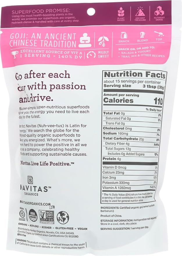 Navitas Naturals Organic Goji Berries 1 Pound Pouches (Pack of 2)