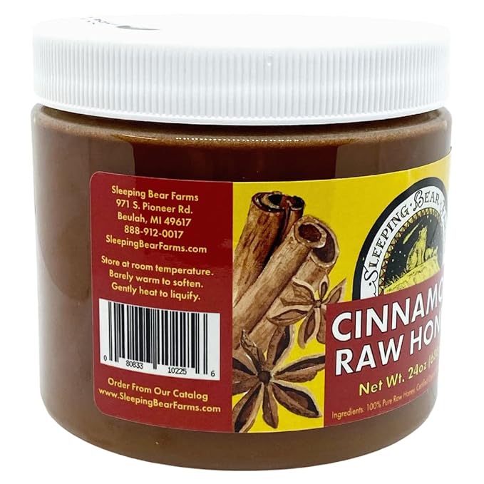 12 Ct Case of 1.5 pound (24oz) Cinnamon Raw Honey - Untreated Unprocessed Creamy Raw Honey w/Certified Organic Cinnamon - Sleeping Bear Farms