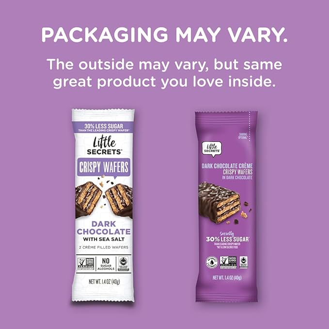 Little Secrets Dark Chocolate Crispy Wafers | 60 Minis | Made in Europe | Nothing Artificial &amp No Sugar Alcohols | Sustainable Cocoa | 1.4 Ounce (Pack of 12)