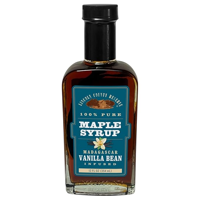 Lincoln County Reserve Vanilla Maple Syrup - Real Madagascar Vanilla Whole Bean Infused - 12 oz Glass Bottle - Perfect Pancake Syrup - Grade A - Gluten Free - Bottled in Wisconsin