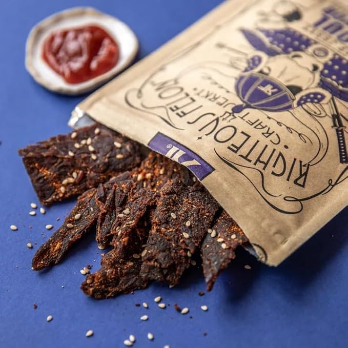 Righteous Felon Beef Jerky - Seoul Survivor Jerky - Gluten-Free Snacks - All-Natural Locally Sourced &amp Dried Beef - Low-Sugar High-Protein Healthy Snacks - 2 Ounces Each Pack of 3