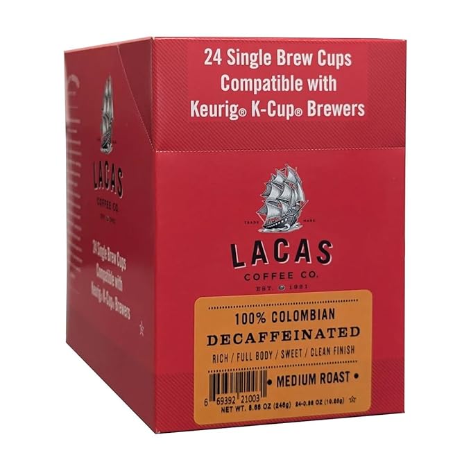 Lacas Coffee 100% Colombian Decaf Single Serve Cups 96 Total – Rich &amp Clean Medium Roast