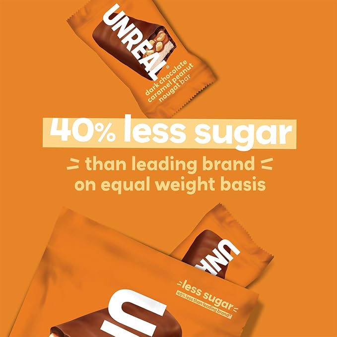 UNREAL Dark Chocolate Peanut Caramel Nougat Bars (30 Mini Bars) | 70% Organic Ingredients Fair Trade Non-GMO | No Corn Syrup Sugar Alcohols Soy | .67oz each