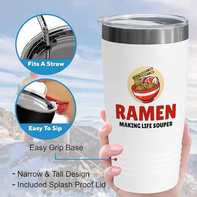 Ramen Lover White Edition Viking Tumbler 20oz - Making Life Souper - Food Lovers chicken pumpkin vegan pantry spicy noodles