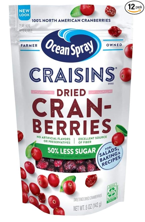 Ocean Spray® Craisins® 50% Less Sugar Dried Cranberries Dried Fruit 5 Oz Pouch (Pack of 12)