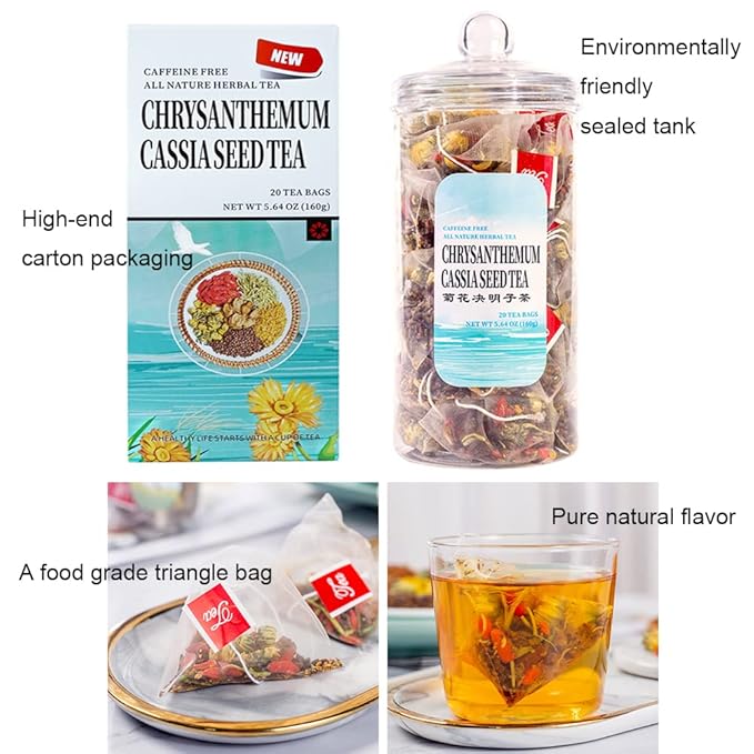 Chrysanthemum Cassia Seeds Tea Bags 2 Boxes 11.28OZ(320g8gX40Bags) Honeysuckle Chinese wolf-berry Sweet-scented Osmanthus Burdock Root Combination of Floral Tea 菊花决明子茶包