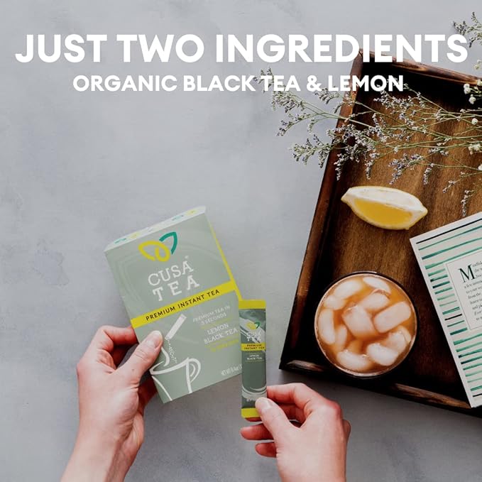 Cusa Tea &amp Coffee | Premium Instant Lemon Black Tea With Real Fruit &amp Spices | Organic Leaves Drink Mix Packets | Hot or Iced Tea (10 Single Servings)