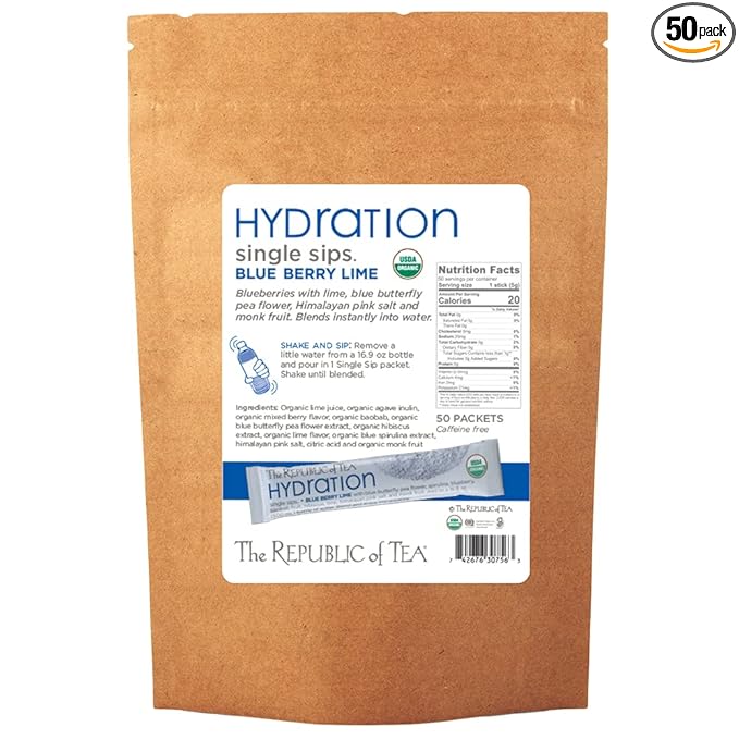 The Republic of Tea Hydration Blue Berry Lime Single Sips 50 Count