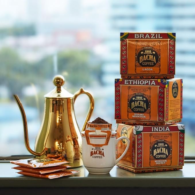 Bacha Coffee | Marrakech Morning Fine Flavoured Medium Roast 100% Arabica Specialty Coffee 12 Coffee Drip Bags Gift Box