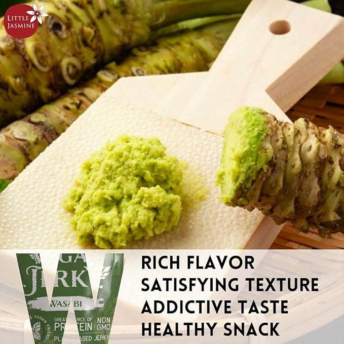 (2 PACK) NON-GMO Little Jasmine Vegan Jerky Wasabi Flavor Plant Based Protein Clean Ingredients Made in Taiwan 7.5 oz