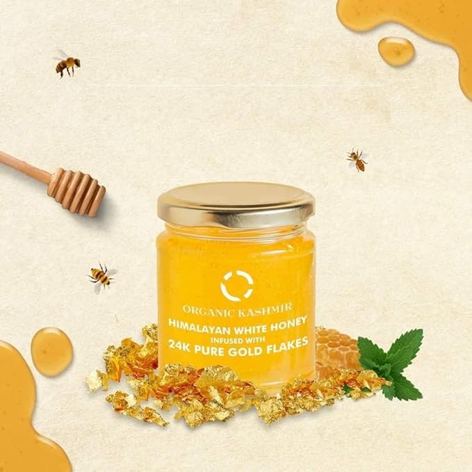 Organic Kashmir 24 Carat Gold Honey Gold Flakes Honey Organic Honey Kashmiri Honey 400 gram