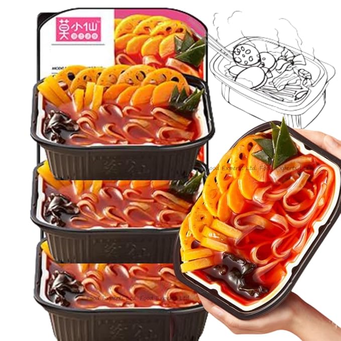 Food Experts Instant Self-Heating Hot Pot 1.2lb*3 Container Outdoor Fishing Hiking Easy Meal non cookware(SpicyVeggies 1.1LB*3 Container)