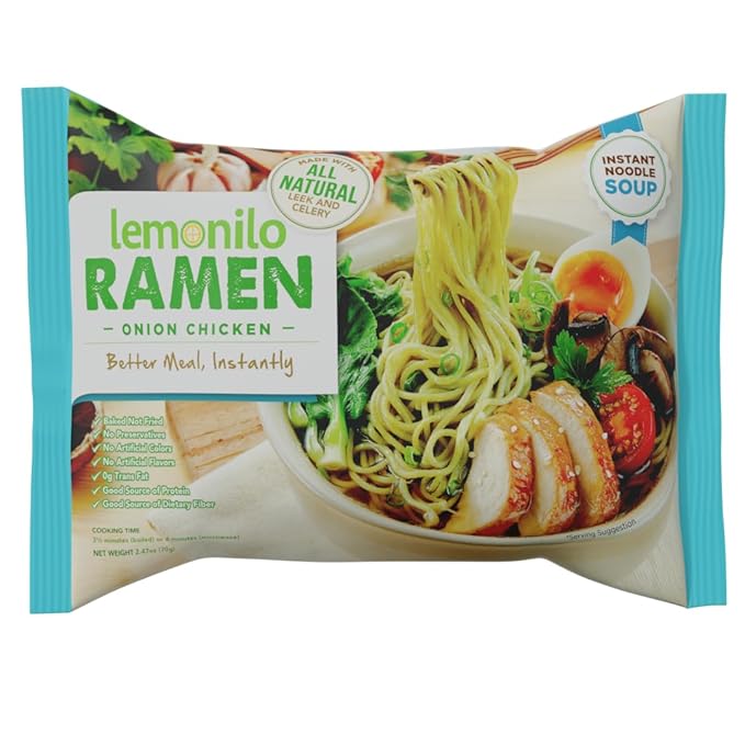 Lemonilo Ramen - Onion Chicken Soup - Healthy Instant Ramen - Oven Baked Noodles - Made with All-Natural Ingredients - Quick Meal Kit (2.65 Oz) - Pack of 24