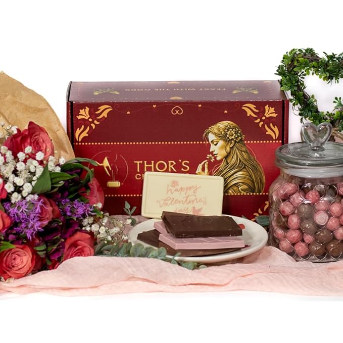 Thor's Chocolate Artisan Valentine’s Day Chocolate Gift Box | Milk Dark Raspberry Pineapple Pretzel Gourmet Bean to Bar Small Batch Ethically Sourced Ultra Smooth Limited-Edition Seasonal Gif