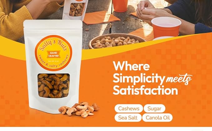 Sally's Nuts - Premium Hand Crafted Sweet &amp Salty Nuts - Vegan Gluten Free Preservative Free Certified Kosher Hand Made in Small Batches (16oz Cashew)