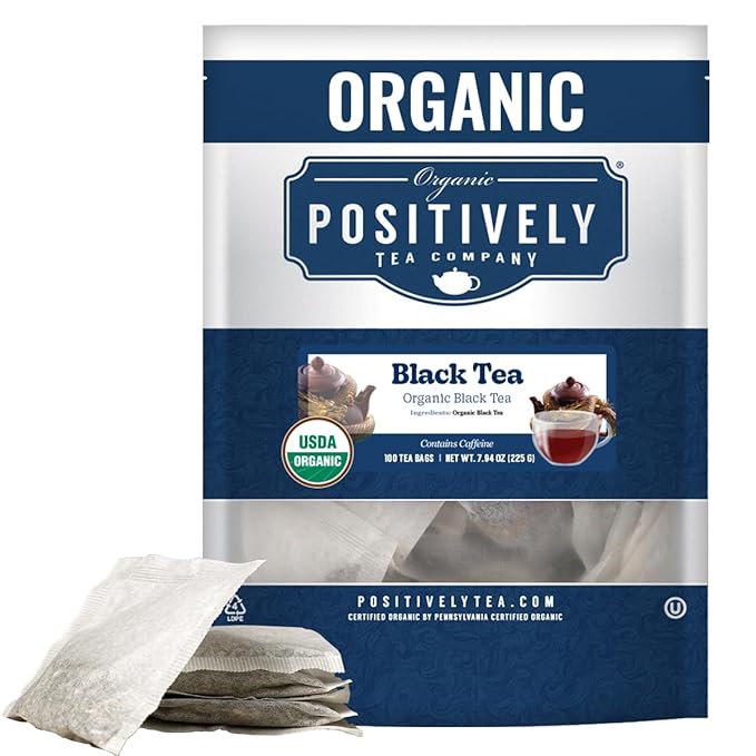 Organic Positively Tea Company Organic Black Tea Bags 100 Count Eco-Friendly Tea Bags Non-GMO