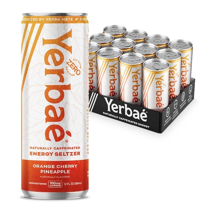 Yerbaé Energy Seltzer - Variety Performance Pack + Orange Cherry Pineapple 0 Sugar 0 Calories 0 Carbs Energized by Yerba Mate Plant-Based Healthy Alternative to Coffee