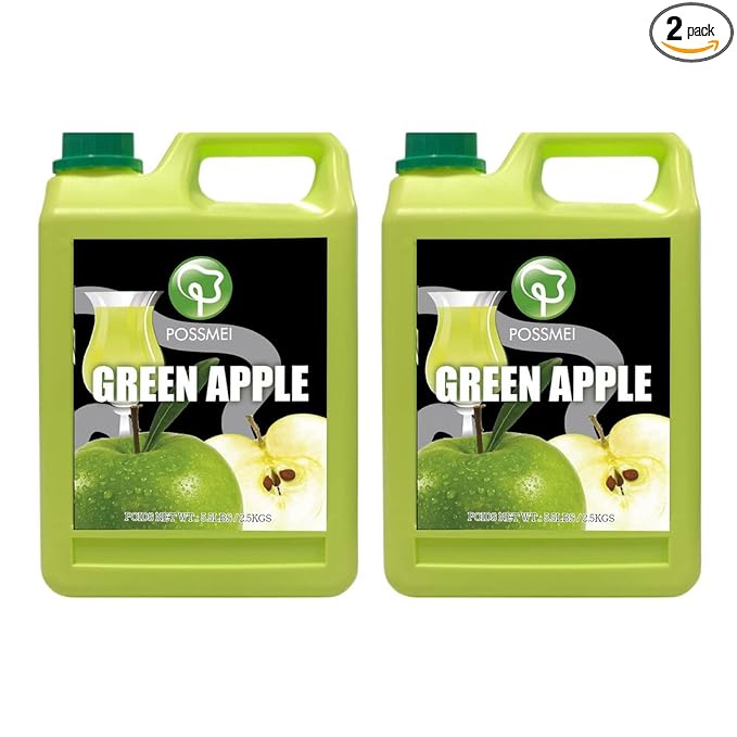 Possmei Green Apple Flavored Syrup 5.5 Pound Plastic Jar 2 Pack