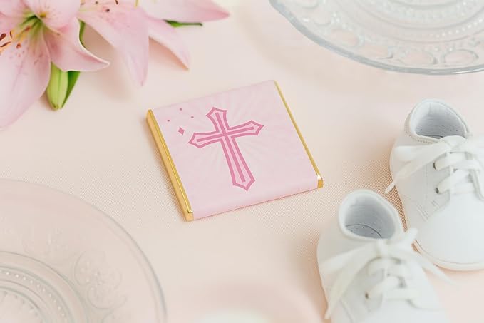 Baptism Favor Chocolates – 9 Cross Designs 7g Neapolitan Mini Bars Religious Party Favors Bulk Pack (50 pcs)