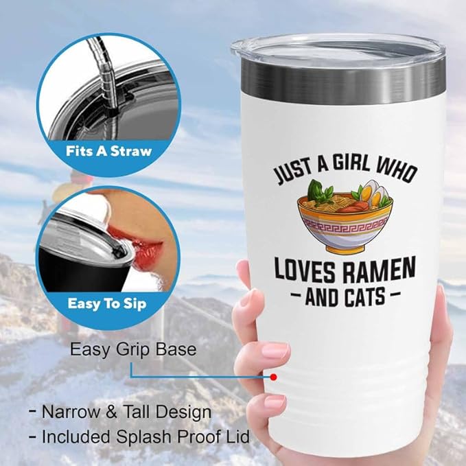 Ramen Lover White Edition Tumbler 20oz - Just a girl who loves - Food Lovers chicken pumpkin vegan pantry spicy noodles