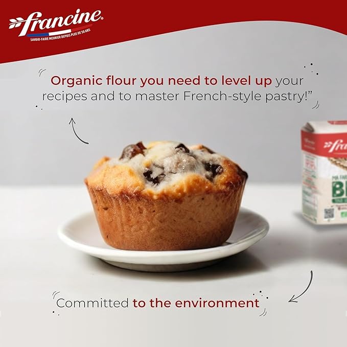 Francine Organic Wheat Flour T55 Bio French Flour from France with Lower Gluten Content Makes Great Breads Pastries and Desserts 35.3oz/1 kg (Pack of 2)