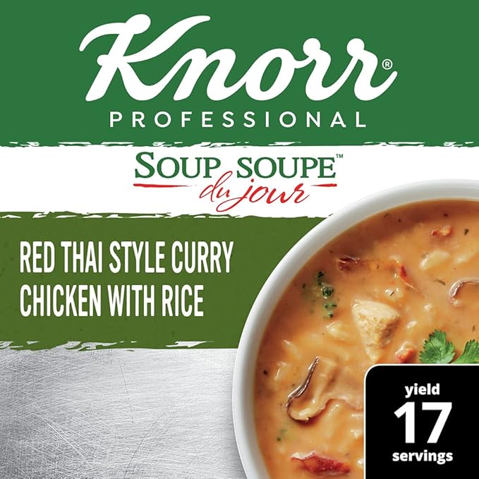 Knorr Professional Soup du Jour Red Thai Style Curry Chicken with Rice Soup Mix Gluten Free No added MSG 0g Trans Fat per Serving Just Add Water 20.6 Oz Pack of 4