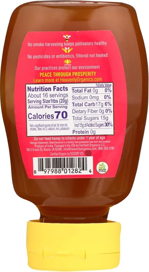 Heavenly Organics 100% Organic Raw Acacia Honey 6 Pack - Size 12Oz/Jar Lightly Filtered to Preserve Vitamins Minerals and Enzymes Made from Wild Beehives &amp Free Range Bees Dairy Nut Gluten Fr
