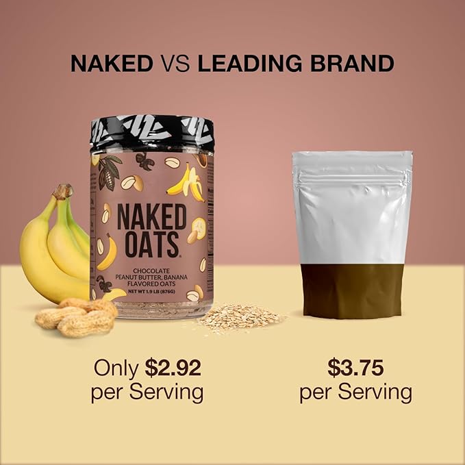 Naked Oats - Chocolate PB Banana Overnight Oats 20g Whey Protein Gluten-Free Oatmeal Instant Breakfast or Shake High Protein Oatmeal High Fiber Breakfast Shake Non GMO No Soy - 12 Servings
