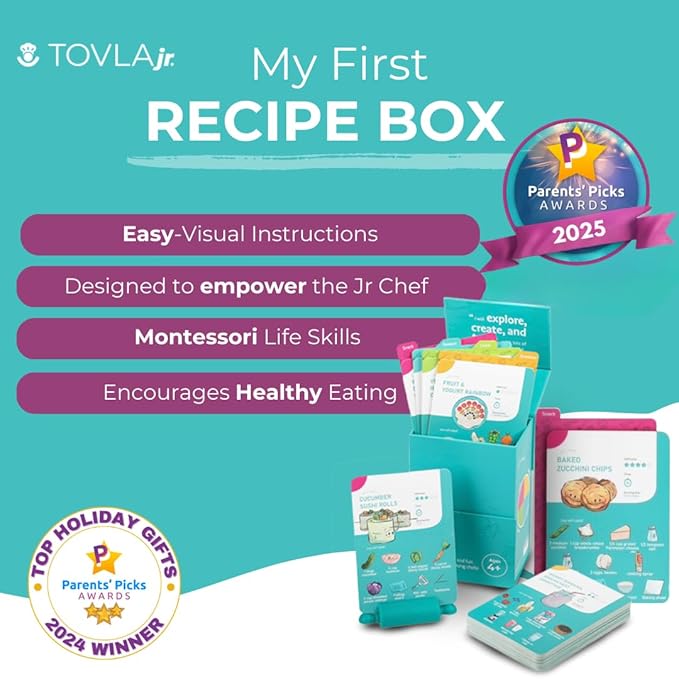 My First Recipe Box for Kids: Montessori-Inspired Easy-to-Follow Recipes with Visual Guides. Cookbook for Kids Ages 4+ with Storage Box and Recipe Stand.