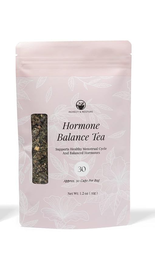 Remedy &amp Restore Herbal Tea for Hormone Balance - Natural Menstrual Cycle Support Spearmint Flavor Loose Leaves 1 Count